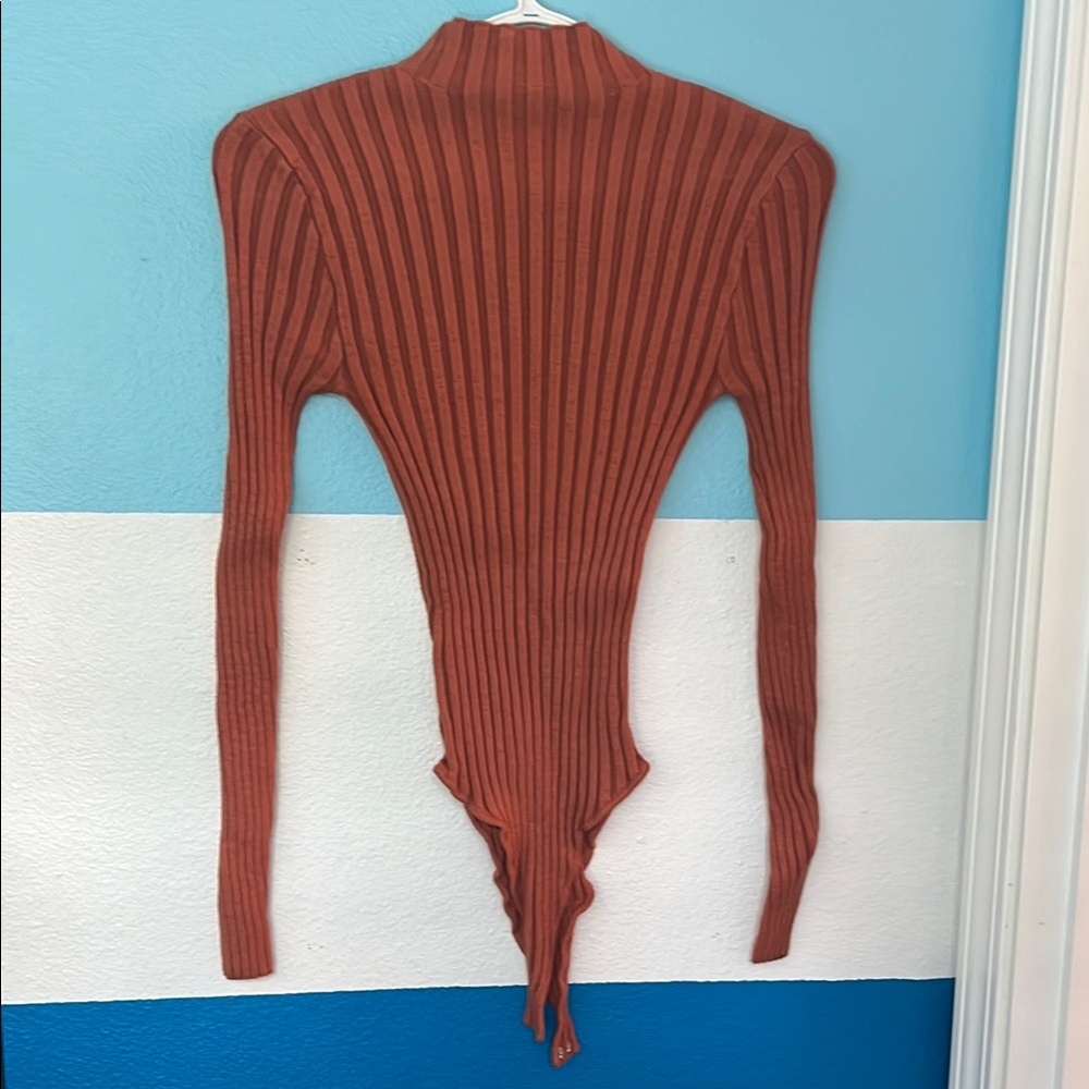 Forever 21 Orange Ribbed Tie Front Bodysuit